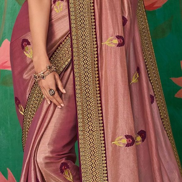 JHEAPS GORGEOUS PINKISH PURPLE RANGOLI DESIGNER SILK SAREE - Picture 7 of 7